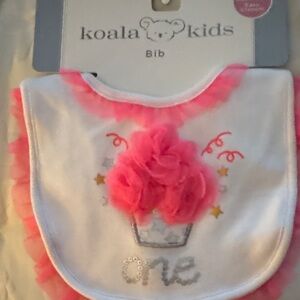 Koala Kids White Bib with Pink Accents